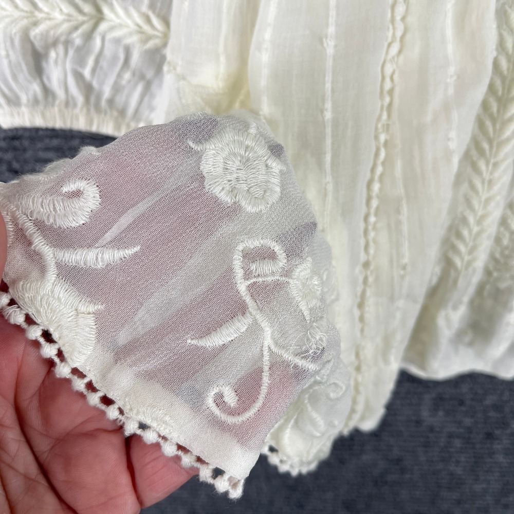 Free People Boho Cottagecore Coquette Ruffle Mini Dress Women Sz 0 - Picture 10 of 15